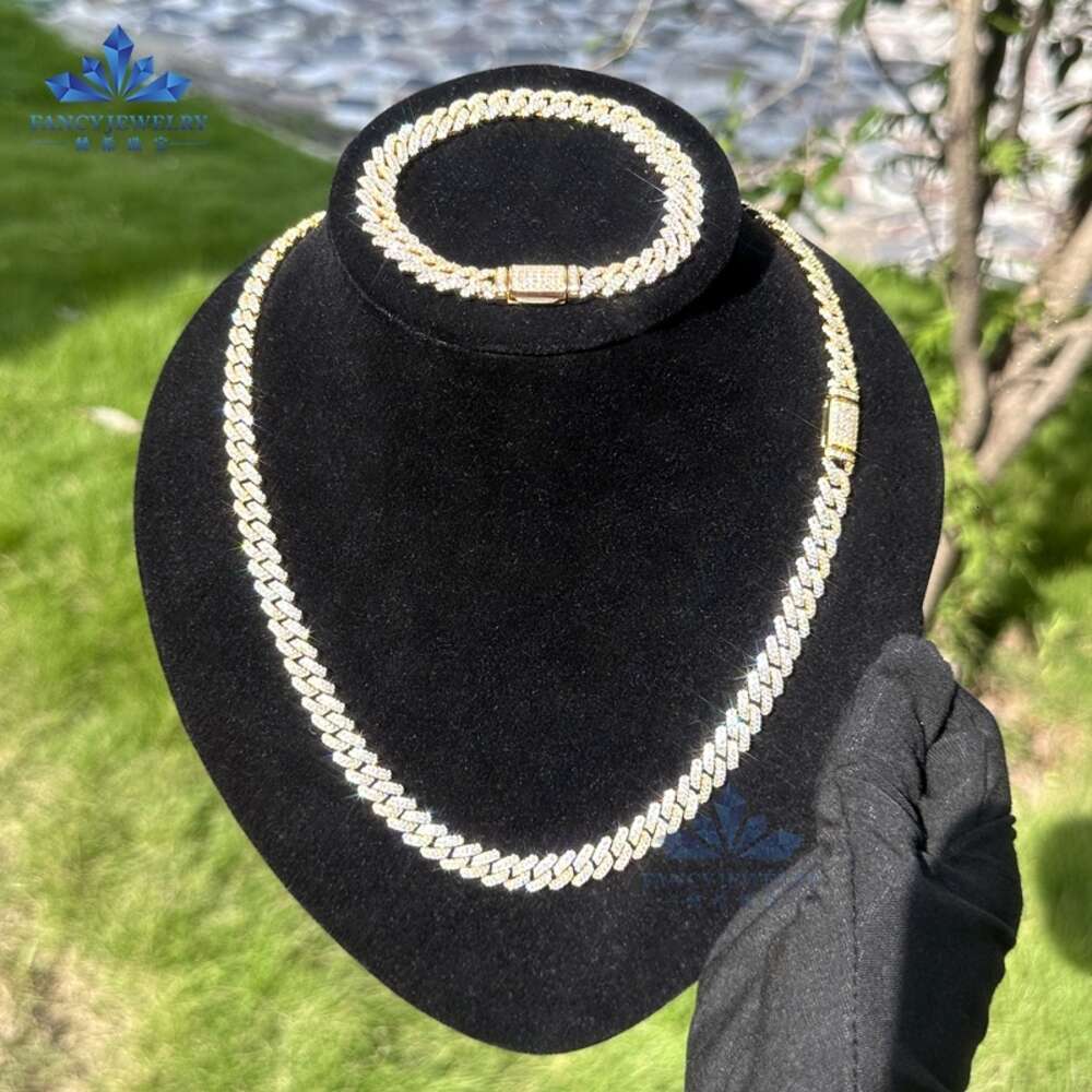 high quality designer sterling sier hip hop jewelry 14mm iced out moissanite cuban link chain necklace