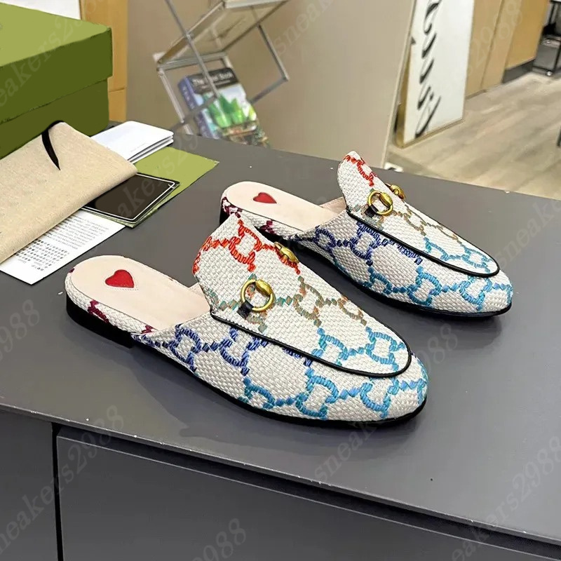Luxury princetown slippers designer autumn Winter Women classic half slippers embroidered fashion leather rubber flat bottom anti slip outdoor slippers