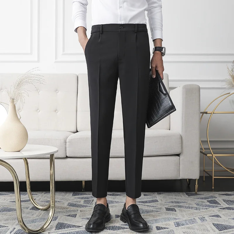 Men Non-iron fabric Dress Pants Slim Straight Black Apricot Dark Gray Casual Suit Pants Male Business Little Feet Suit pants 240513