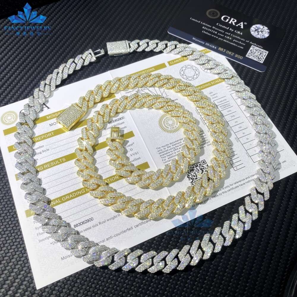 high quality designer sterling sier hip hop jewelry 14mm iced out moissanite cuban link chain necklace