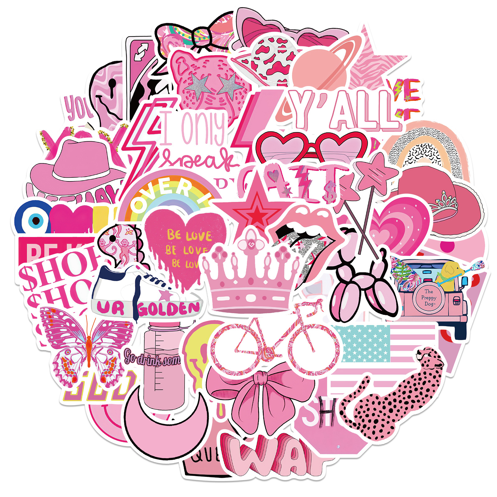 50pcs/lot Cute Pink Stickers Aesthetic Trendy Car Sticker Laptop Water Bottle Phone Pad Guitar Bike Luggage Decals for Kids Girls Teens Gifts
