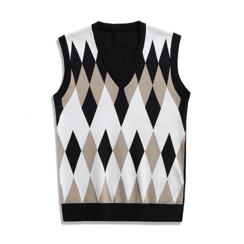 2024 Spring Mens Colored V-neck Knitted Vest Loose Couple Sleeveless Kam Shoulder Sweater Tank Top Horse Clip 210507