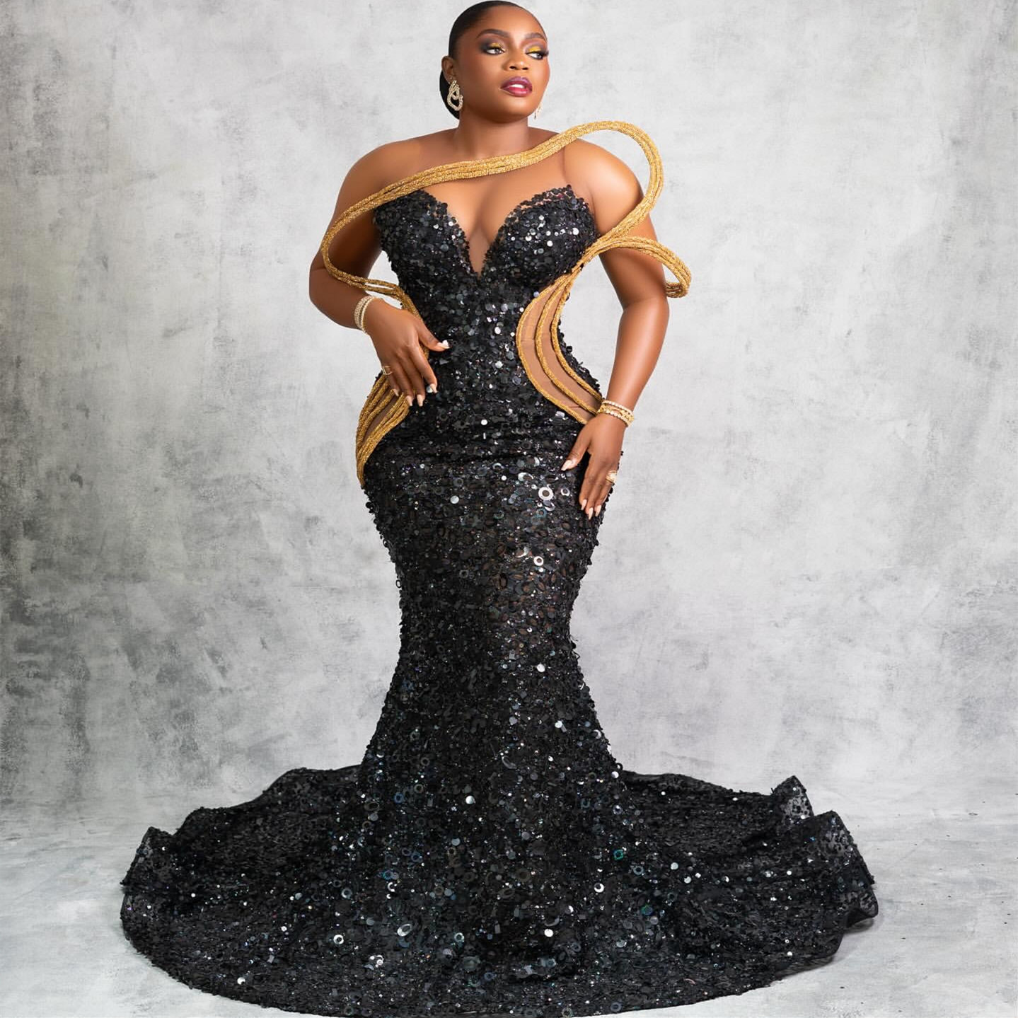 Aso Ebi 2024 Black Mermaid Prom Dresses One Shoulder Crystals Evening Party Formal Second Reception Birthday Enagement PromDress Gowns LF009