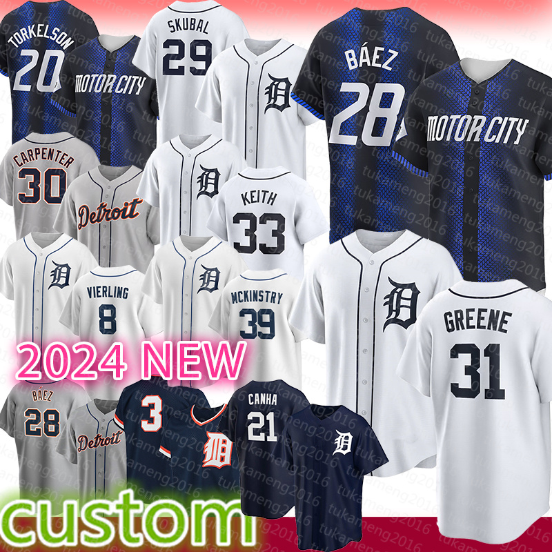 Mens 28 Javier Baez Riley Greene Baseball Jersey Spencer Torkelson Tarik Skubal Kerry Carpenter Keith Matt Vierling Zach McKinstry Tyler Holton Kenta Maeda