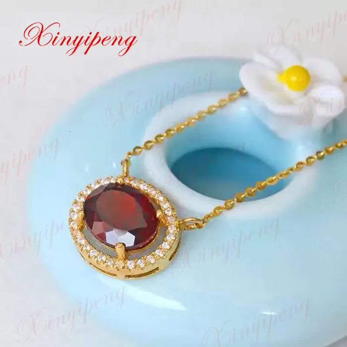 18 k gold necklaces natural garnet pendants Fashion contracted joker 240511