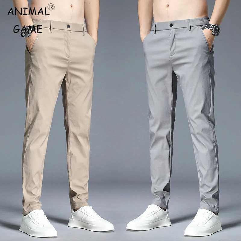 Men's Pants 2023 Summer Casual Pants Men Thin Stretch Slim Fit Elastic Waist Cotton Business Classic Korean Trousers Male Khaki Gray 28-38 Y24051