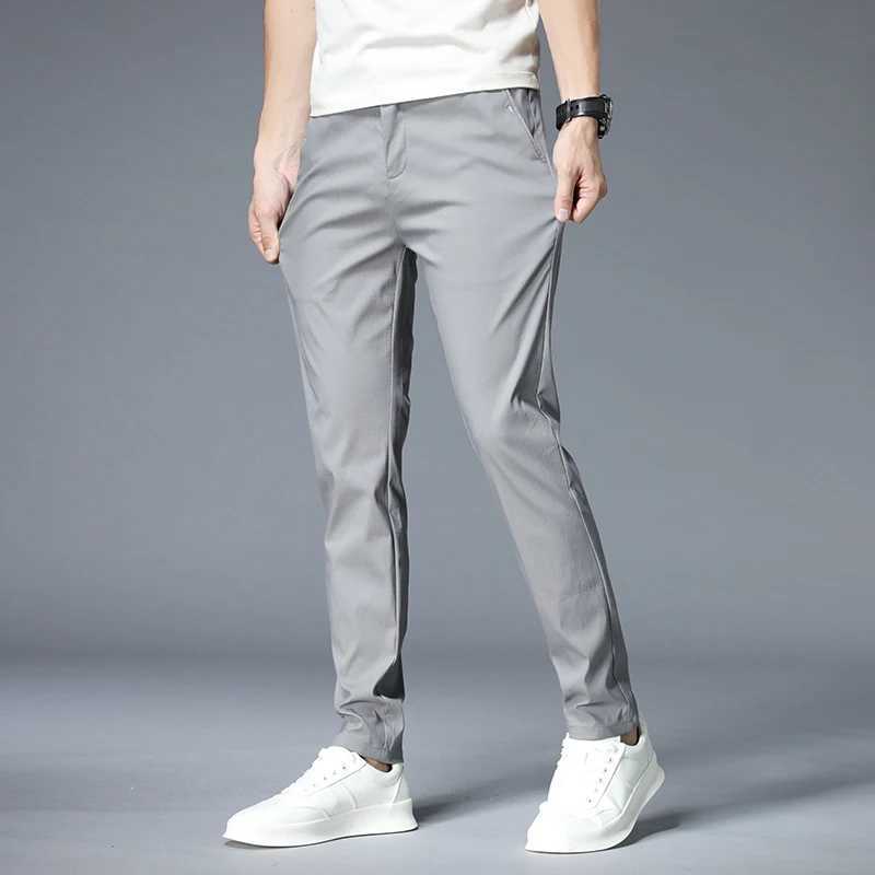 Men's Pants 2023 Summer Casual Pants Men Thin Stretch Slim Fit Elastic Waist Cotton Business Classic Korean Trousers Male Khaki Gray 28-38 Y24051
