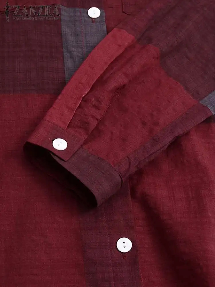 Autumn Elegant Women Maxi Shirt Dresses ZANZEA Vintage Ladies Long Sleeve Vestidos Casual Plaid Robe Longue 240512CJ