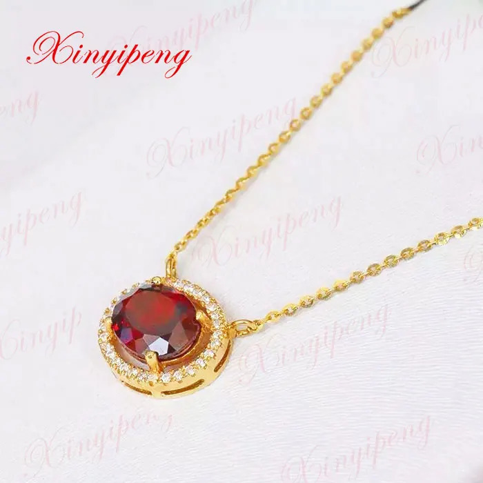 18 k gold necklaces natural garnet pendants Fashion contracted joker 240511