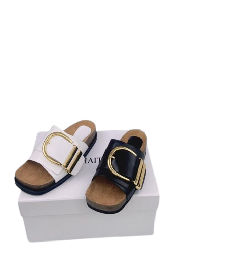 Khaite Thompson buckled leather slides slippers xe slipon beach sandals shoes Genuine leather open toe casual flats for women L