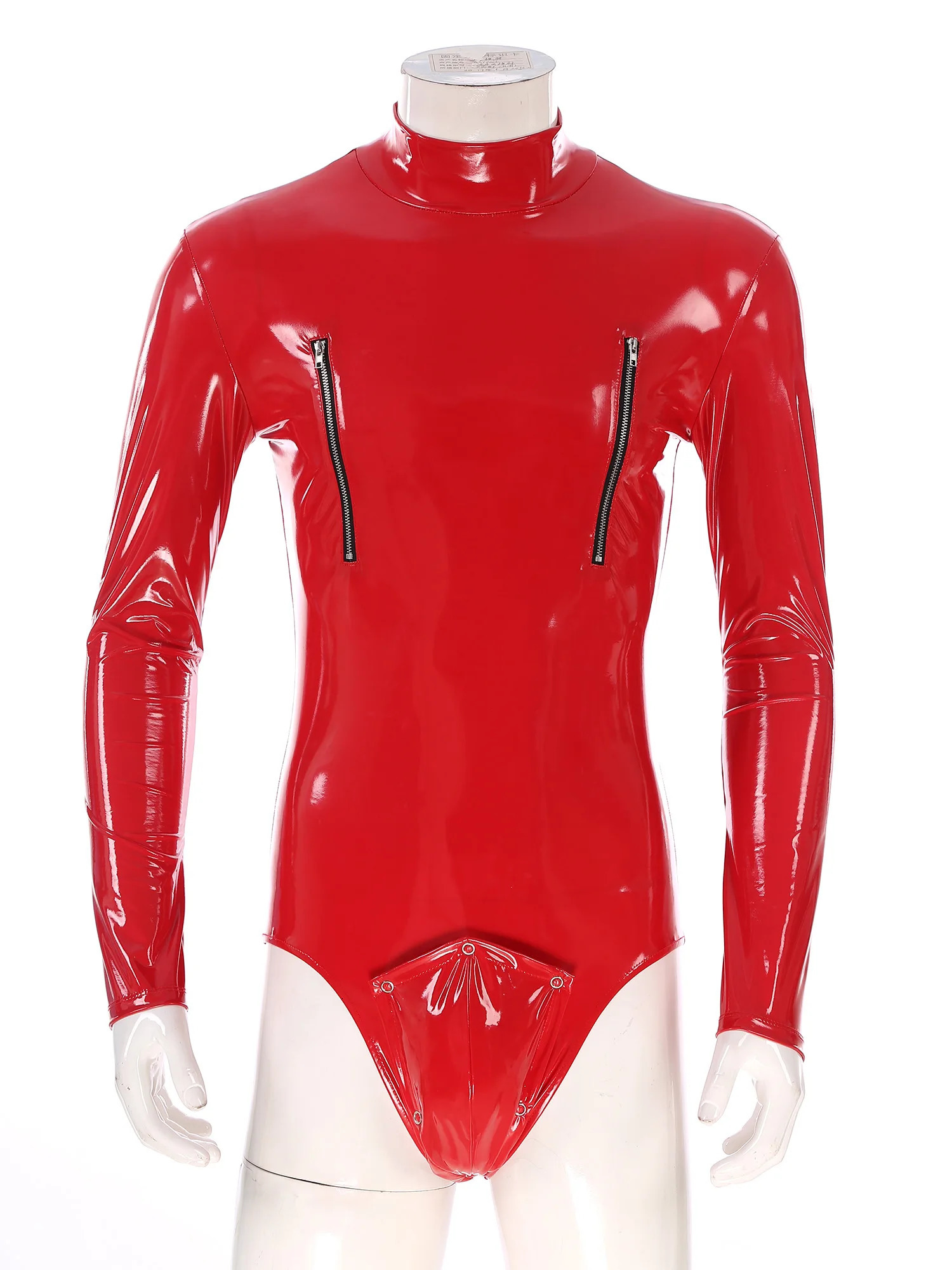 Mens Glossy Catsuit Sexy Zipper Open Crotch Shiny Leather Bodysuit Porn Bulge Pouch Wetlook Latex Leotard Jumpsuits Clubwear 240511