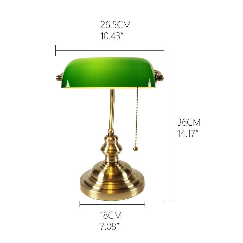Table Lamps Classical Vintage Simple Banker E27 Table Lamp with Switch Green Glass Lampshade Retro Desk Light for Bedroom Night Lamp LL