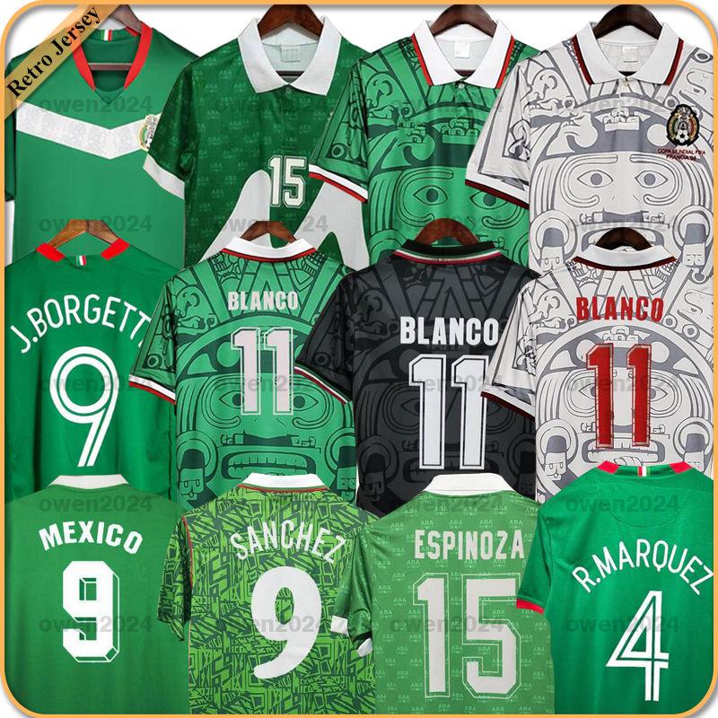 Thailand Quality Retro 1998 Mexico World Cup Classic Vintage Soccer jerseys HERNANDEZ 11# BLANCO Home Green Away White Football Shirts