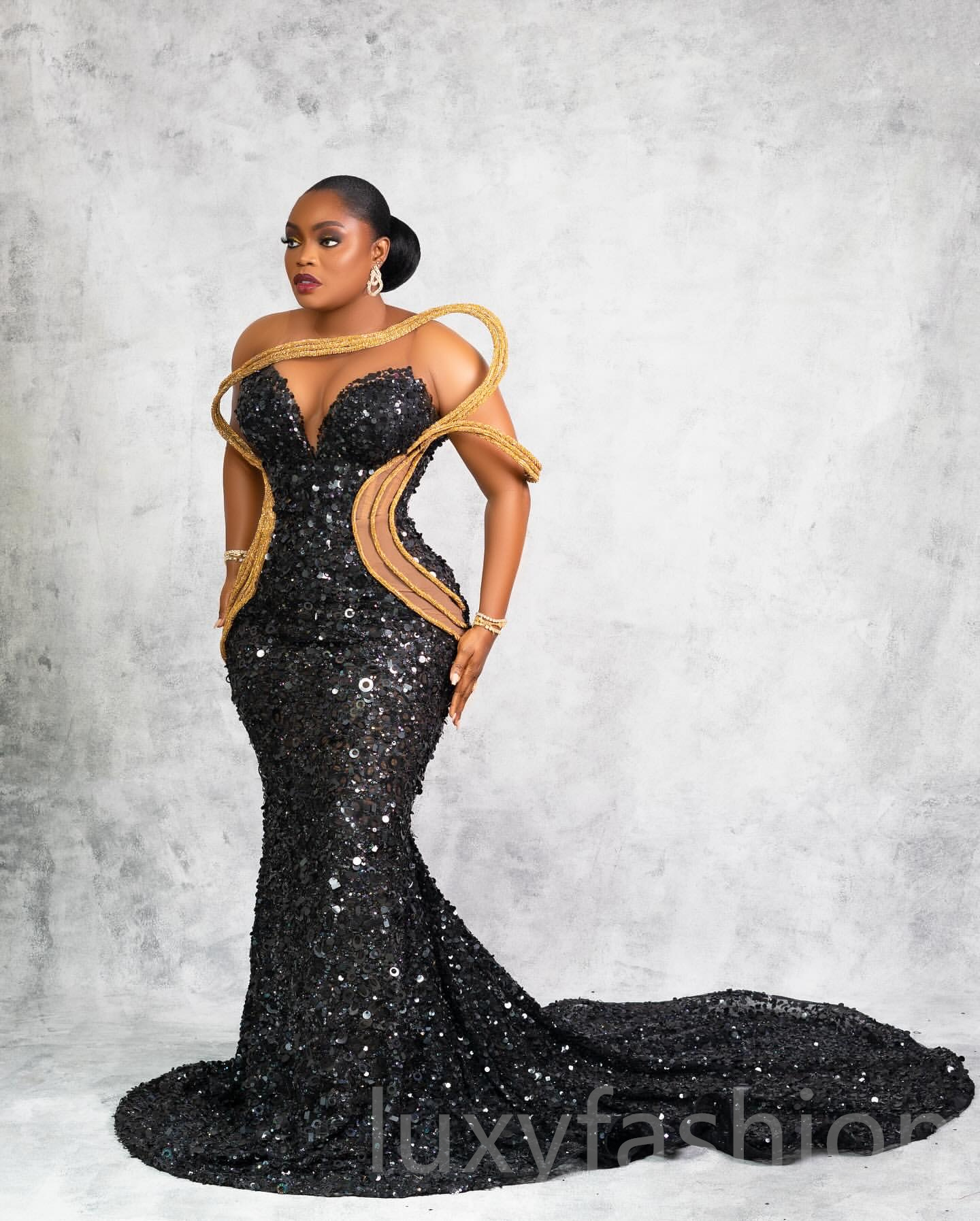 Aso Ebi 2024 Black Mermaid Prom Dresses One Shoulder Crystals Evening Party Formal Second Reception Birthday Enagement PromDress Gowns LF009