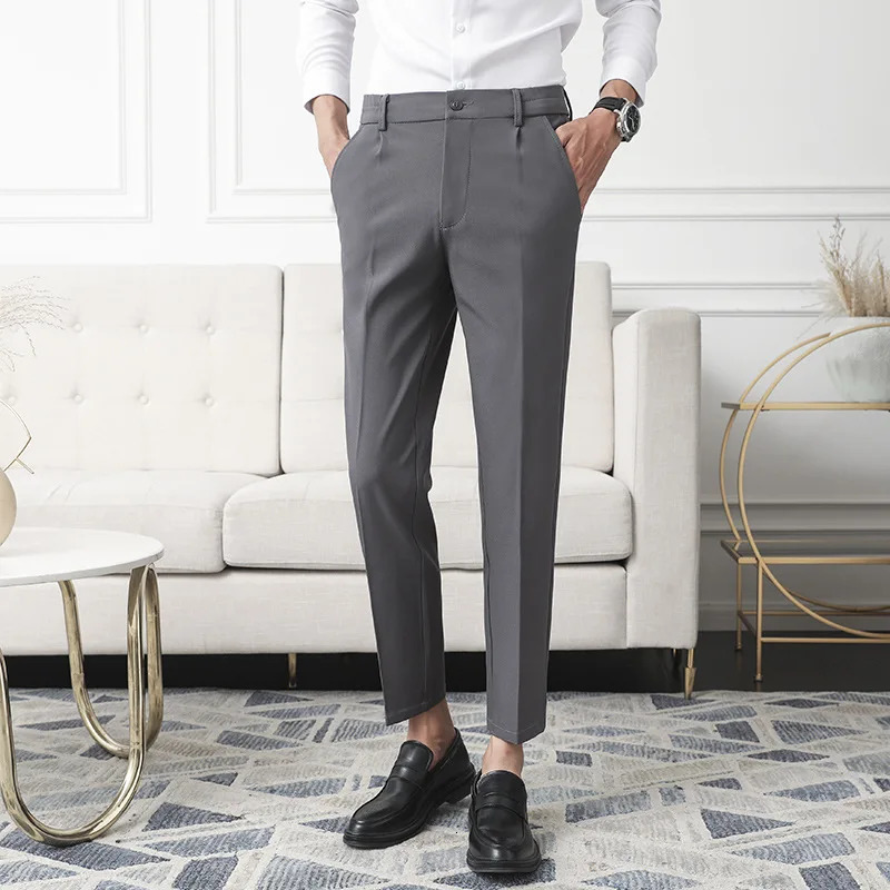 Men Non-iron fabric Dress Pants Slim Straight Black Apricot Dark Gray Casual Suit Pants Male Business Little Feet Suit pants 240513