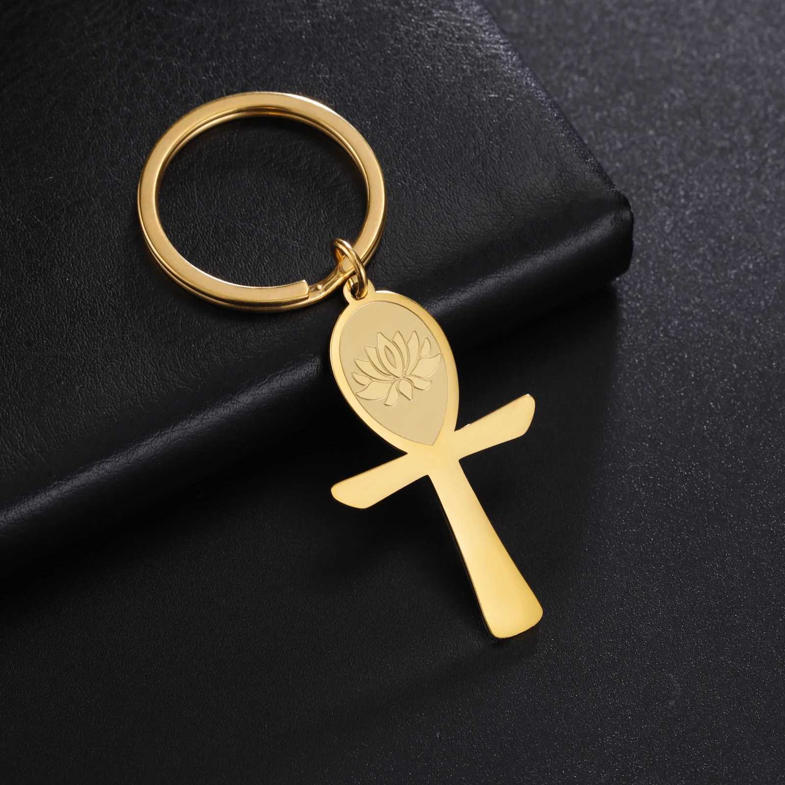 Keychains Lanyards Amaxer Stainless Steel Cross pendant Keychain for Women Men Car Key Chain Ring Holder Protection Amulet Jewelry Gift Y240510