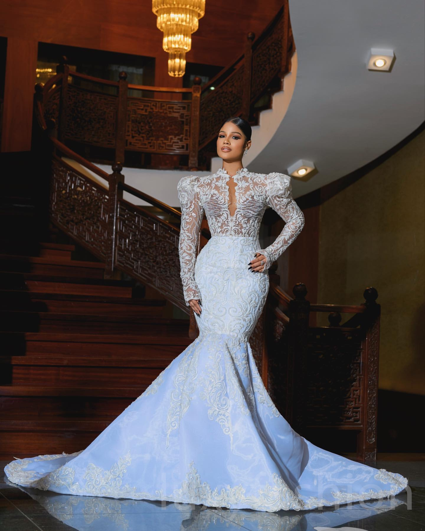 Aso Ebi 2024 White Mermaid Wedding Dresses Beaded Lace Vintage Long Sleeves Bridal Gowns Dress ZJ002