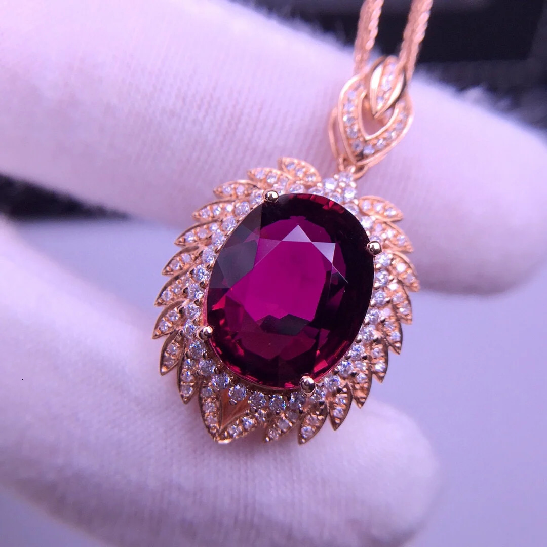 E401 Tourmaline Pendant Fine Jewelry Real 18 K Gold 100 Natural Rubi 71ct Gemstones Diamond Necklace 240511