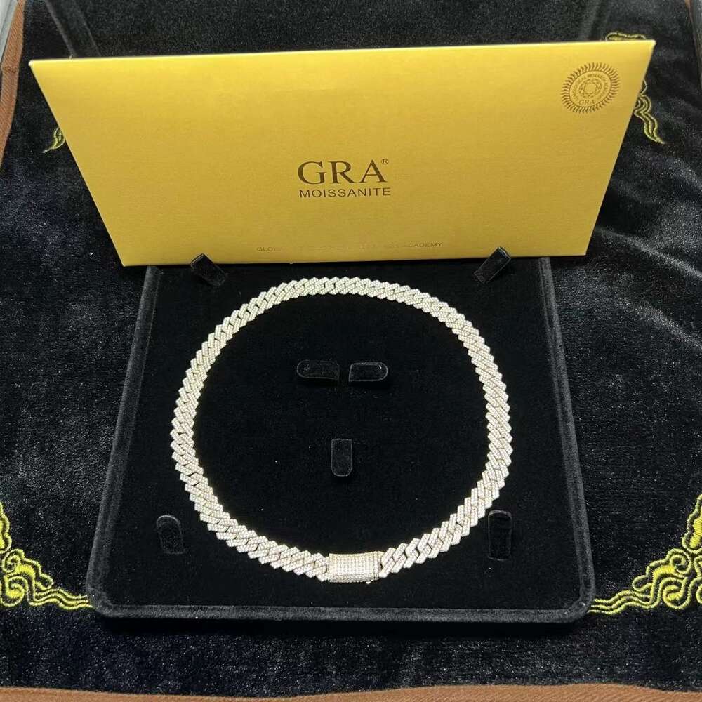 high quality designer sterling sier hip hop jewelry 14mm iced out moissanite cuban link chain necklace