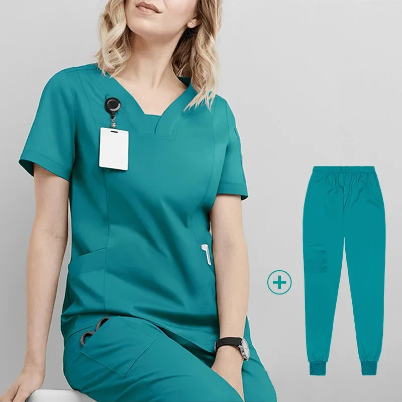 Women Uniforms Elastic Scrubs Sets Hospital Gowns Short Sleeve Tops Pant Nursing Accessories Doctors Clothes 240420