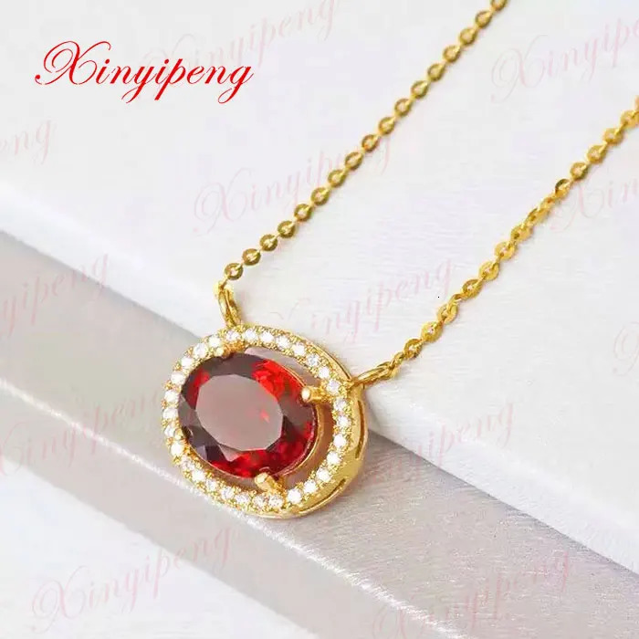 18 k gold necklaces natural garnet pendants Fashion contracted joker 240511
