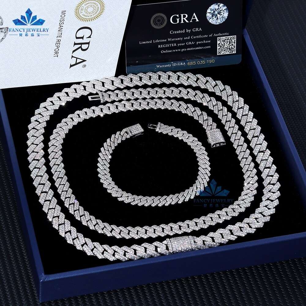 high quality designer sterling sier hip hop jewelry 14mm iced out moissanite cuban link chain necklace