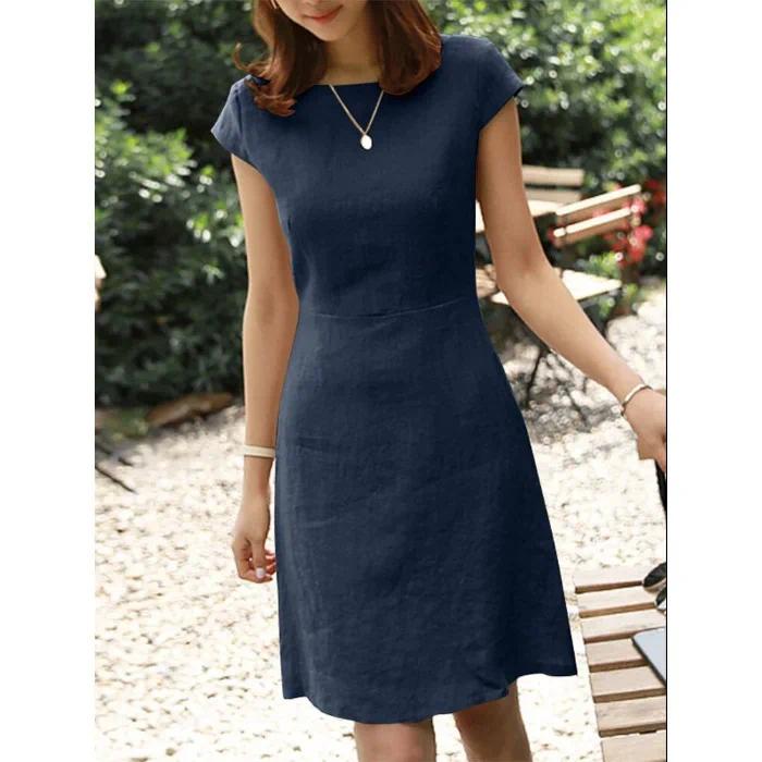 Casual Dresses Dress Women Round Neck Short Sleeve Solid Loose Regular High Waist A Line Office Ladies Vestidos Spring