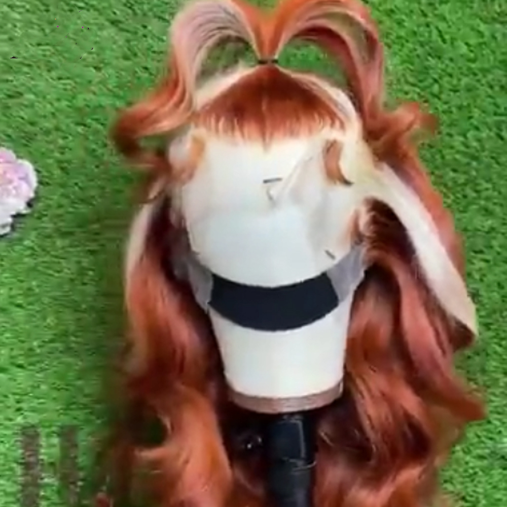 Long Honey Blonde Lace Frontal Human Hair Wig Ombre Ginger Orange Full Front Highlight 28 30 Inch Synthetic Deep Wave Wigs Suitable for any face shape