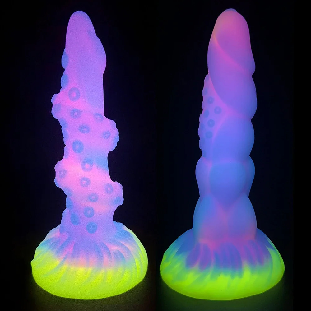 Luminous Octopus Tentacle Anal Toys Huge Dragon Dildos Glowing Monster Penis Butt Plug Soft Anal Dildo with Suction Cup Sex Toys 240511