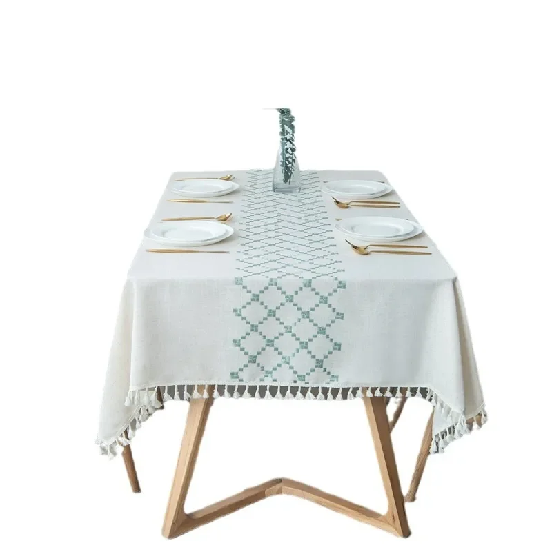 Processing Embroidery Tassel Tablecloth Coffee Cotton Linen Rectangular Table Mat Wholesale S5KW01