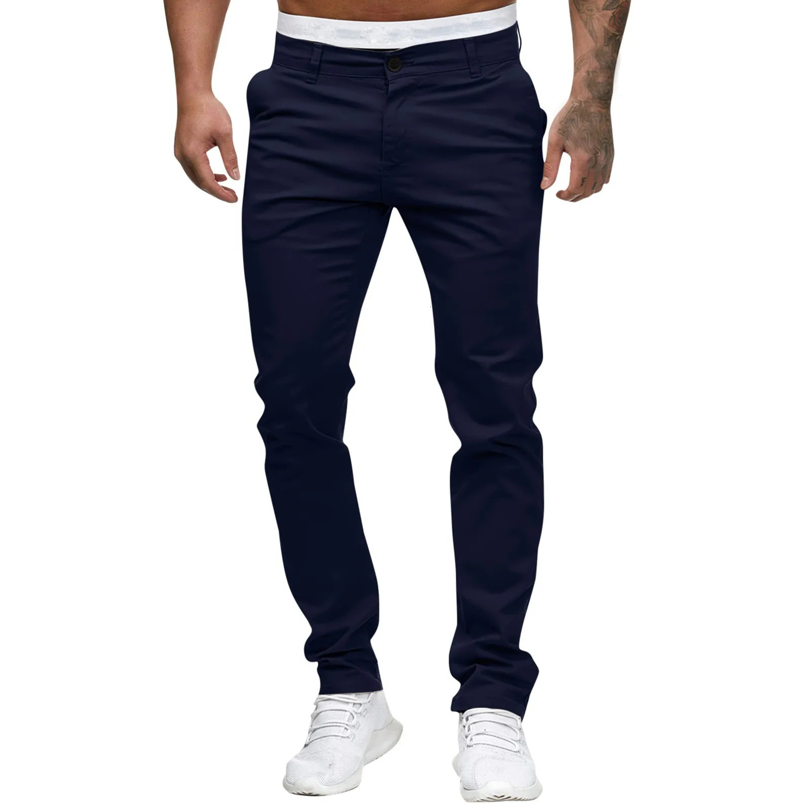 Men the Four Seasons Trendy Vintage High Waist Casual Pants Button Zipper Pockets Spliced Straight Pants Versatile Trousers 240513