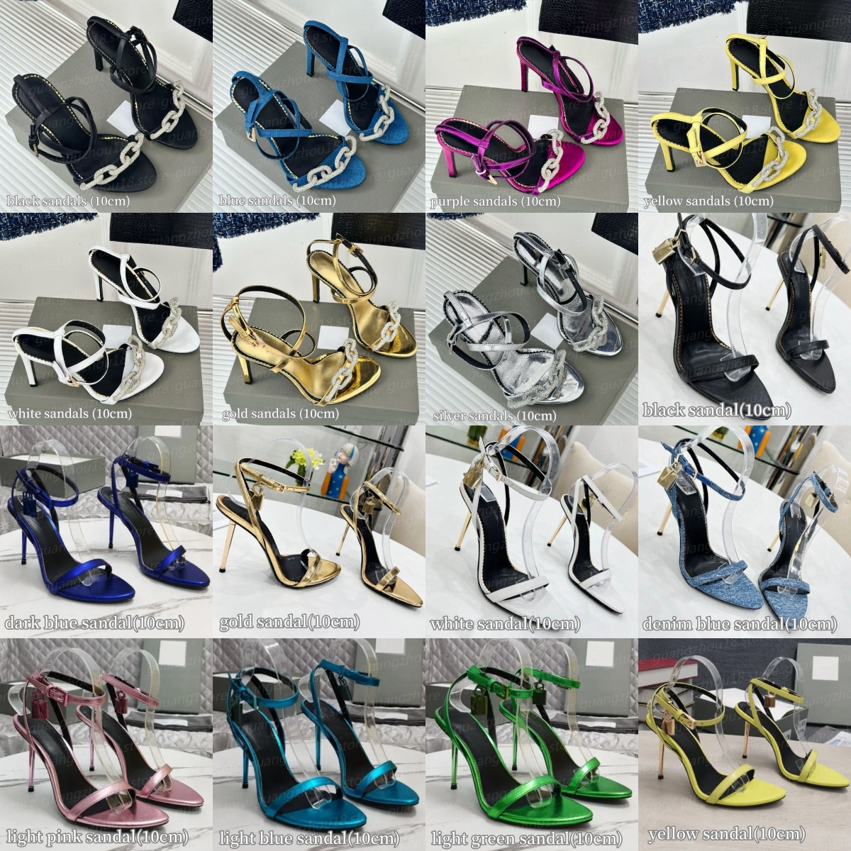 (go off picture not the description) 10A Premium High Heel Sandals with Rhinestone Multicolor Women's Fashion Heels 10cm Luxury Summer Party Shoes Summer 27382 20263