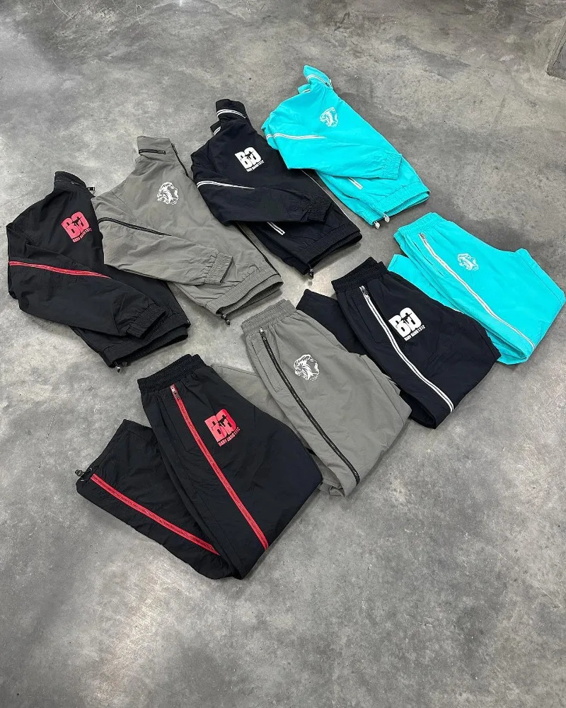 Retro Long Zipper Joggers Men Casual Sweatpants Trousers Printed Drawstring Mens Trousers Y2k Wide Leg Pants Men and Women 2024 240511