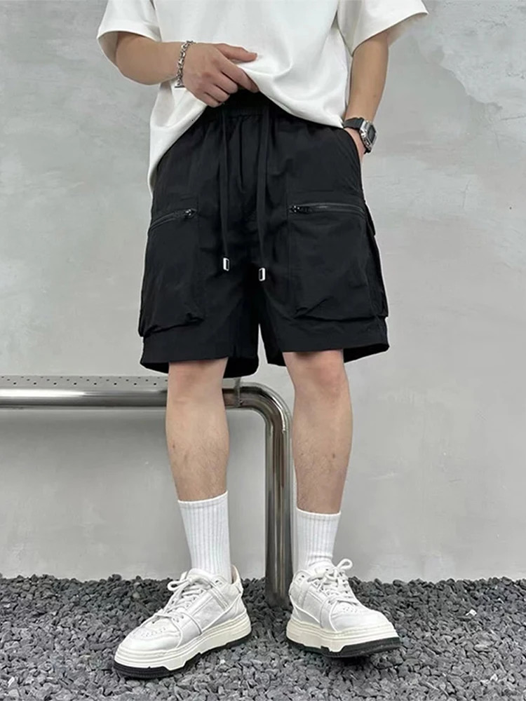 Casual Cargo Shorts Man Loose Elastic Waist Drawstring Fashion Shorts Men 2024 Summer Large Pocket Solid Soft Streetwears Lady 240513