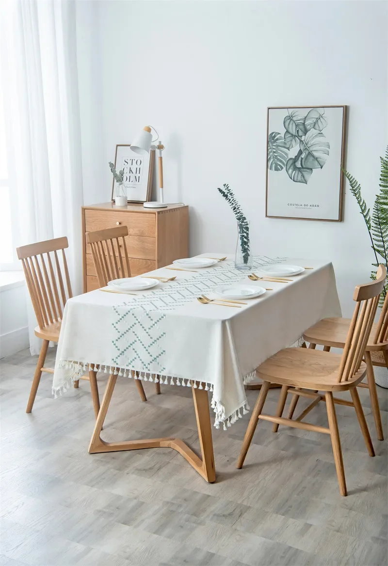 Processing Embroidery Tassel Tablecloth Coffee Cotton Linen Rectangular Table Mat Wholesale S5KW01