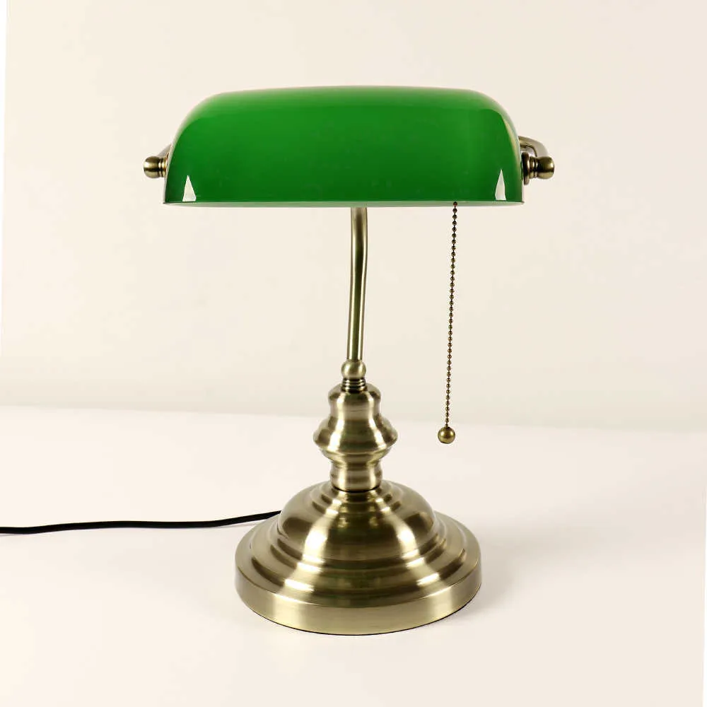 Table Lamps Classical Vintage Simple Banker E27 Table Lamp with Switch Green Glass Lampshade Retro Desk Light for Bedroom Night Lamp LL