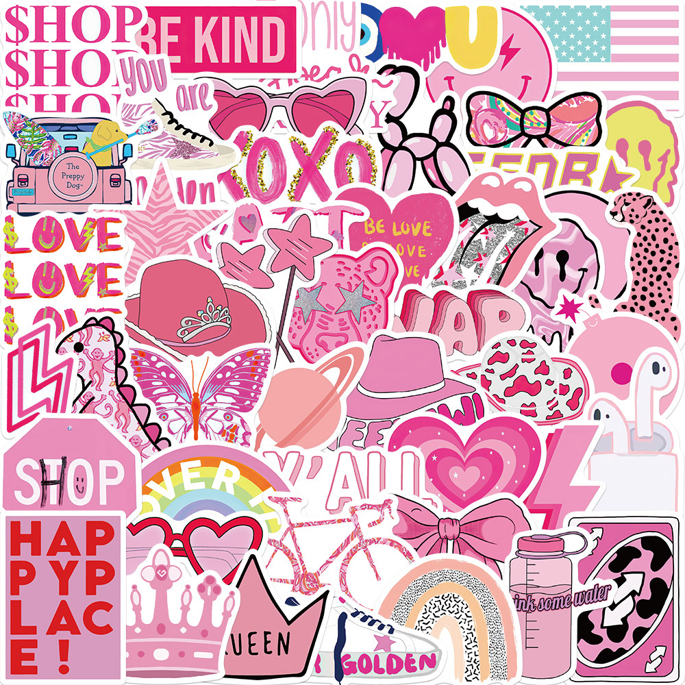 50pcs/lot Cute Pink Stickers Aesthetic Trendy Car Sticker Laptop Water Bottle Phone Pad Guitar Bike Luggage Decals for Kids Girls Teens Gifts