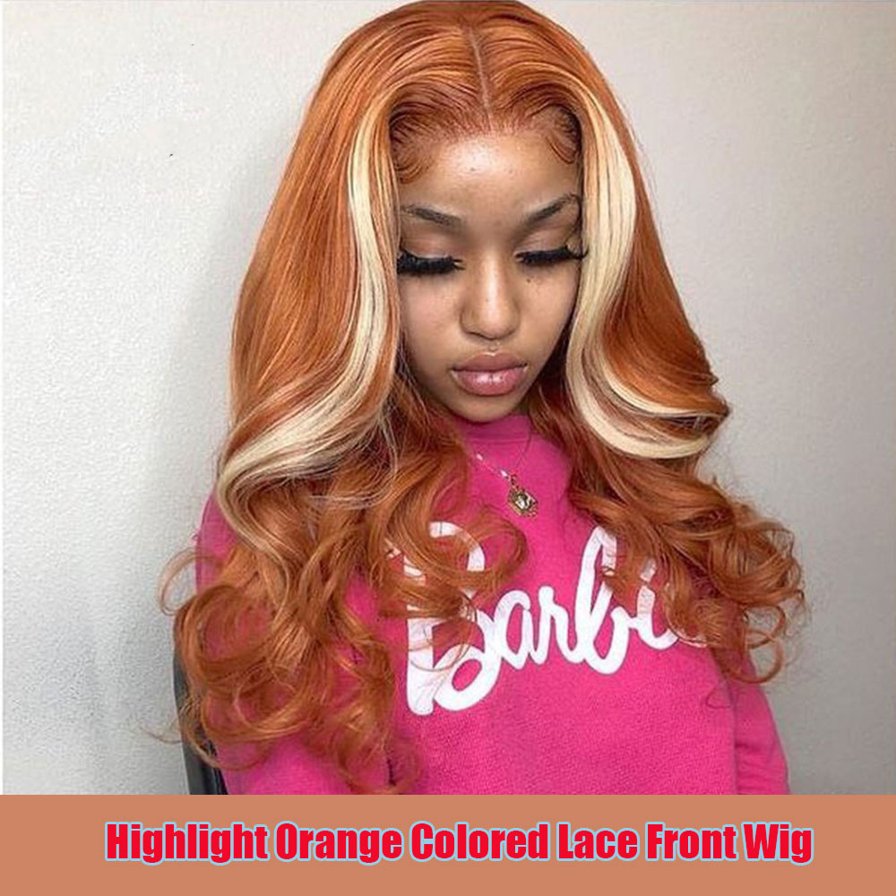 Long Honey Blonde Lace Frontal Human Hair Wig Ombre Ginger Orange Full Front Highlight 28 30 Inch Synthetic Deep Wave Wigs Suitable for any face shape
