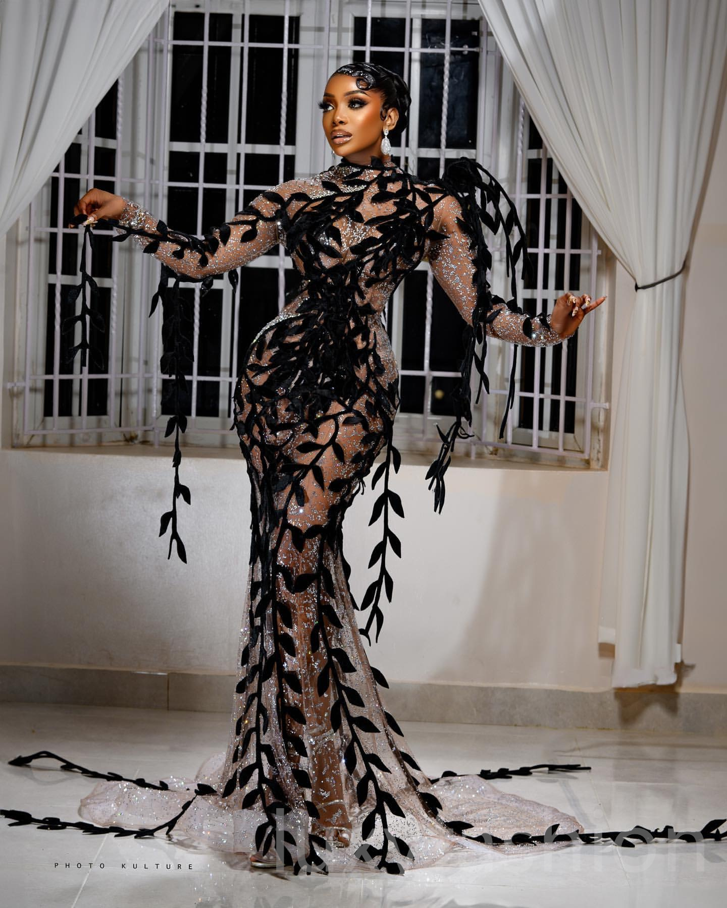 Aso Ebi 2024 Florals Mermaid Prom Dresses Beaded See Through Evening Party Formal Second Reception Birthday Enagement PromDress Gowns LF025
