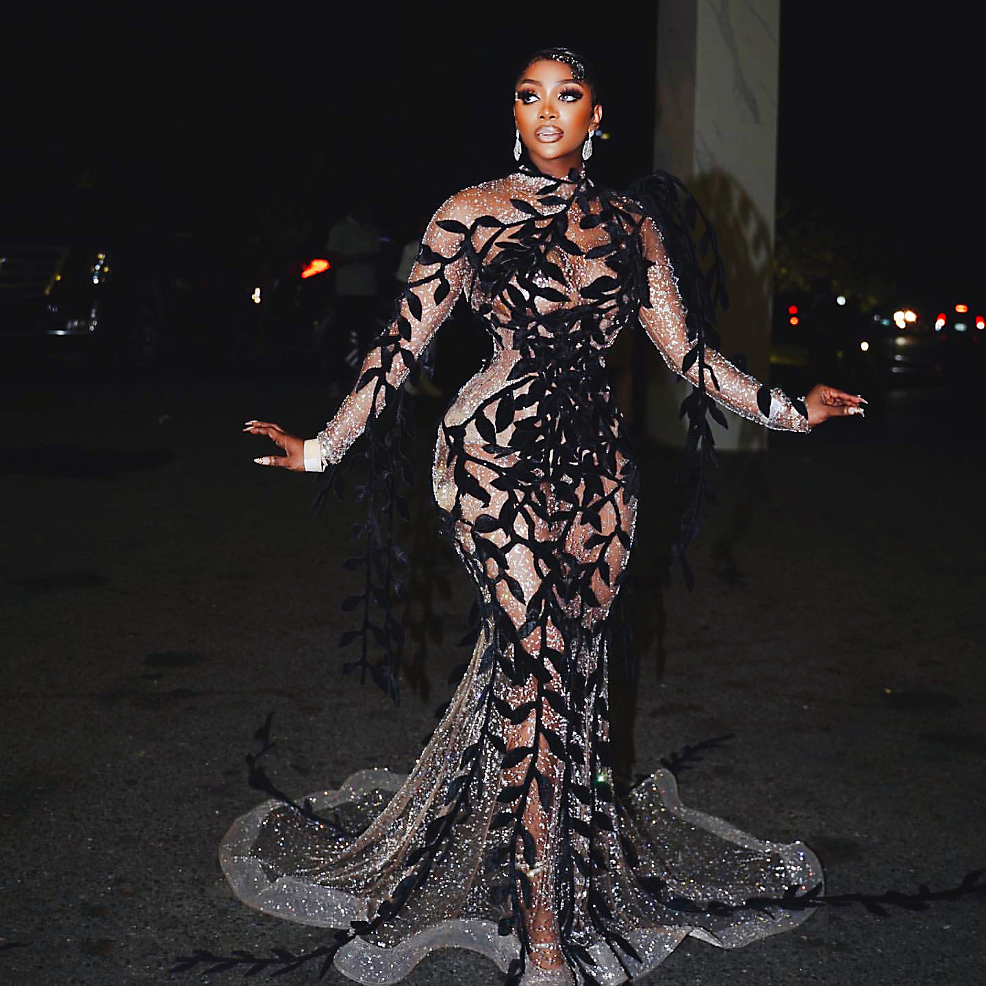 Aso Ebi 2024 Florals Mermaid Prom Dresses Beaded See Through Evening Party Formal Second Reception Birthday Enagement PromDress Gowns LF025