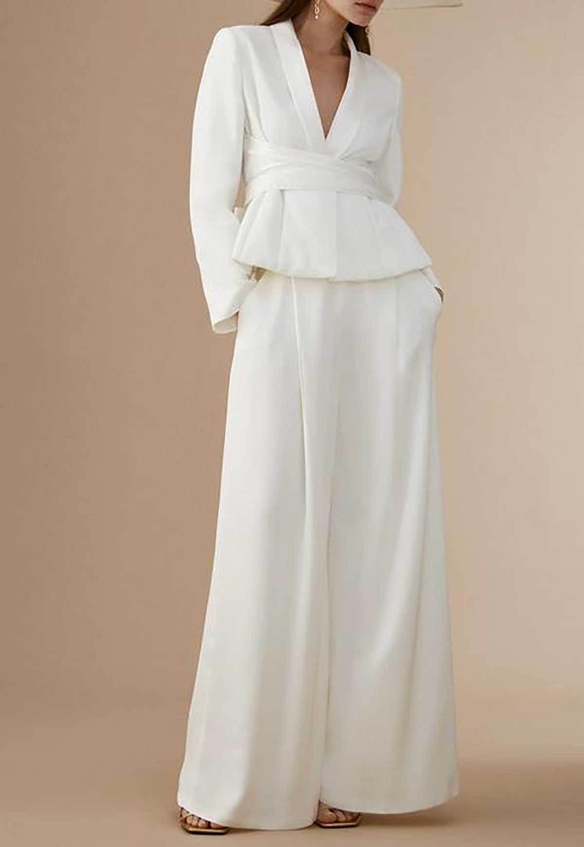 White Women Wedding Pants Suits 2 Pieces Custom Made Slim Fit Mother Of Bride Blazer Jacket Guest Wear Loose Pants