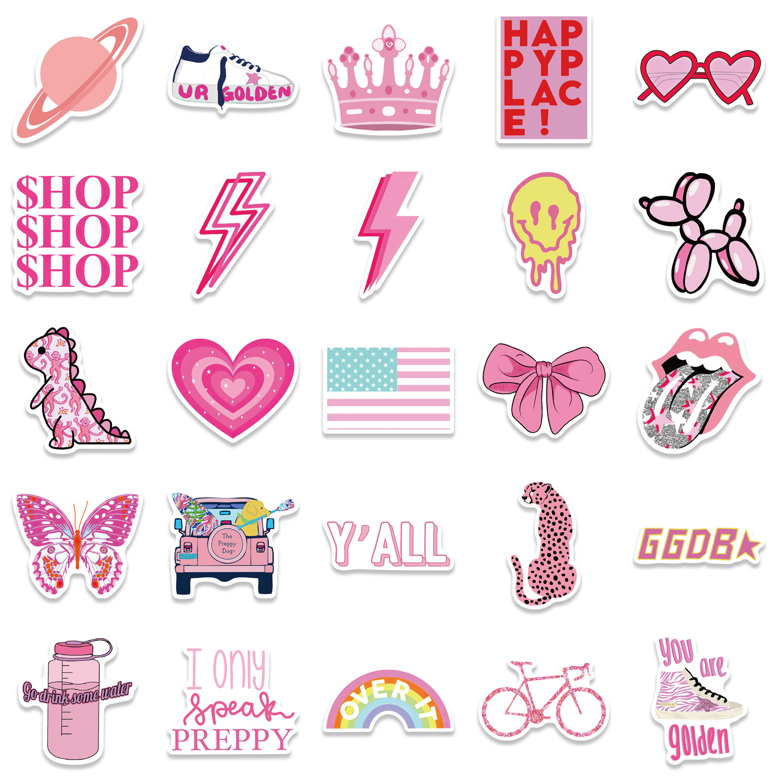 50pcs/lot Cute Pink Stickers Aesthetic Trendy Car Sticker Laptop Water Bottle Phone Pad Guitar Bike Luggage Decals for Kids Girls Teens Gifts