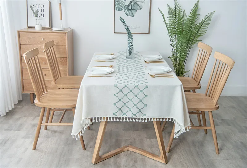 Processing Embroidery Tassel Tablecloth Coffee Cotton Linen Rectangular Table Mat Wholesale S5KW01