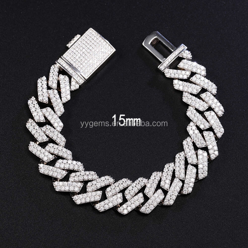 designer chain necklace hip hop jewelry 15mm wide 2rows k chains vvs white gold plated sterg sier cuban bracelets Noble quality