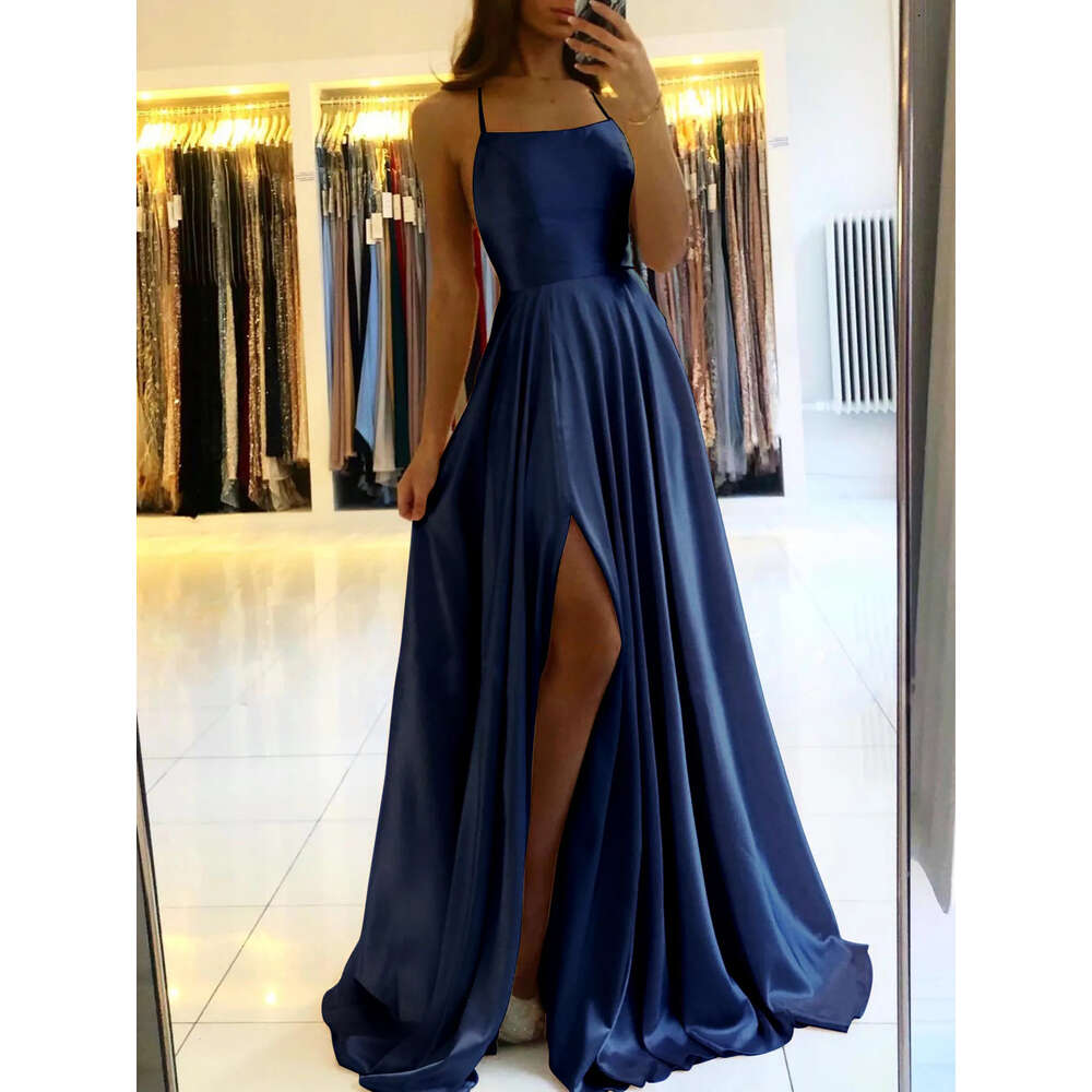Babynice666 Modern Sexy Split Side A Line Prom Dresses Spaghetti Straps Sleeveless Reflective Evening Gowns Elastic Silk Like Satin Party Custom Made 
