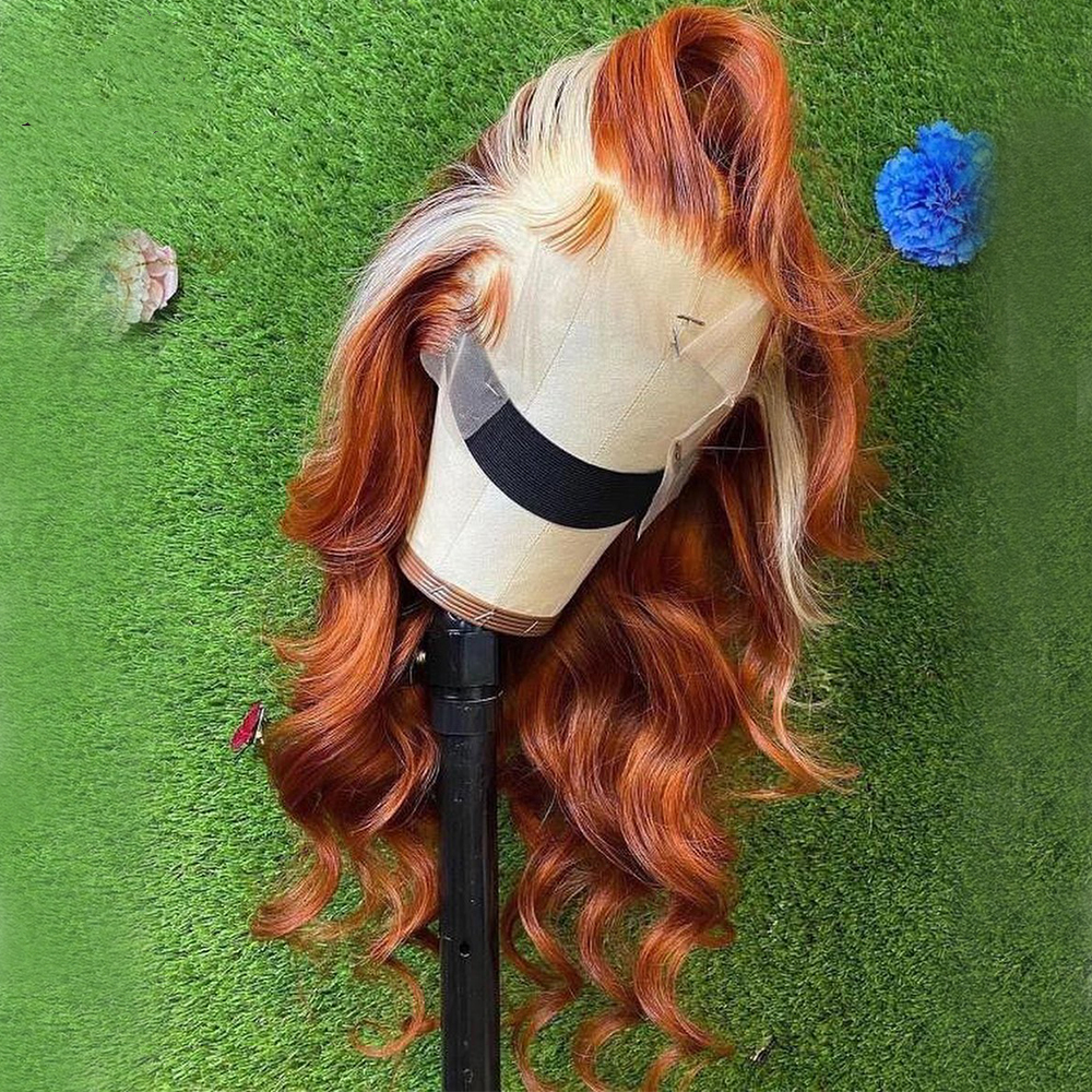 Long Honey Blonde Lace Frontal Human Hair Wig Ombre Ginger Orange Full Front Highlight 28 30 Inch Synthetic Deep Wave Wigs Suitable for any face shape