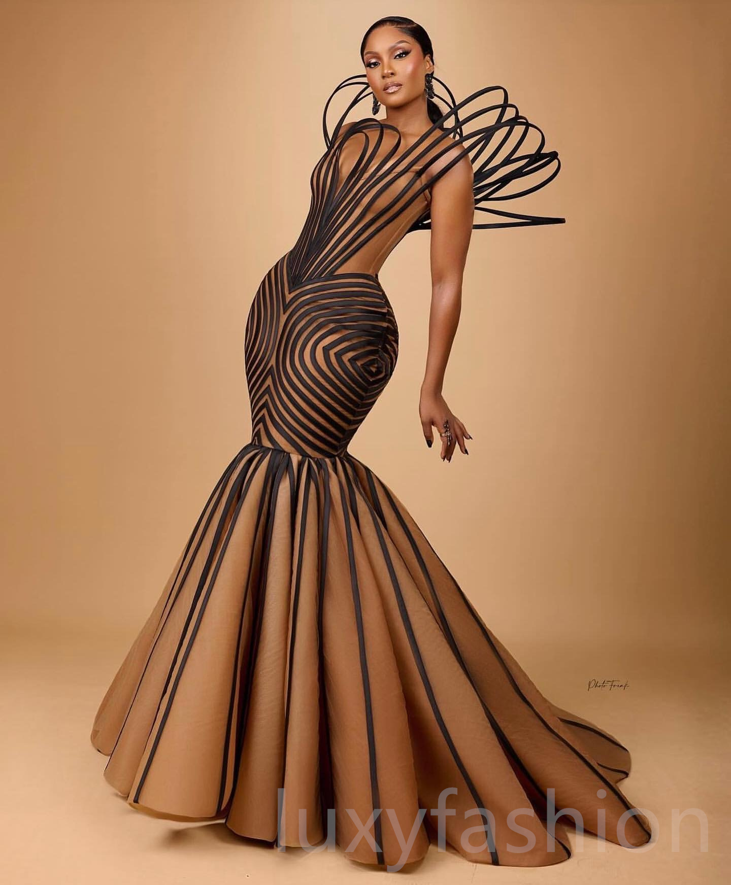 Aso Ebi 2024 Champagne Illusion Mermaid Prom Dresses Stylish Tulle Evening Party Formal Second Reception Birthday Enagement PromDress Gowns LF006
