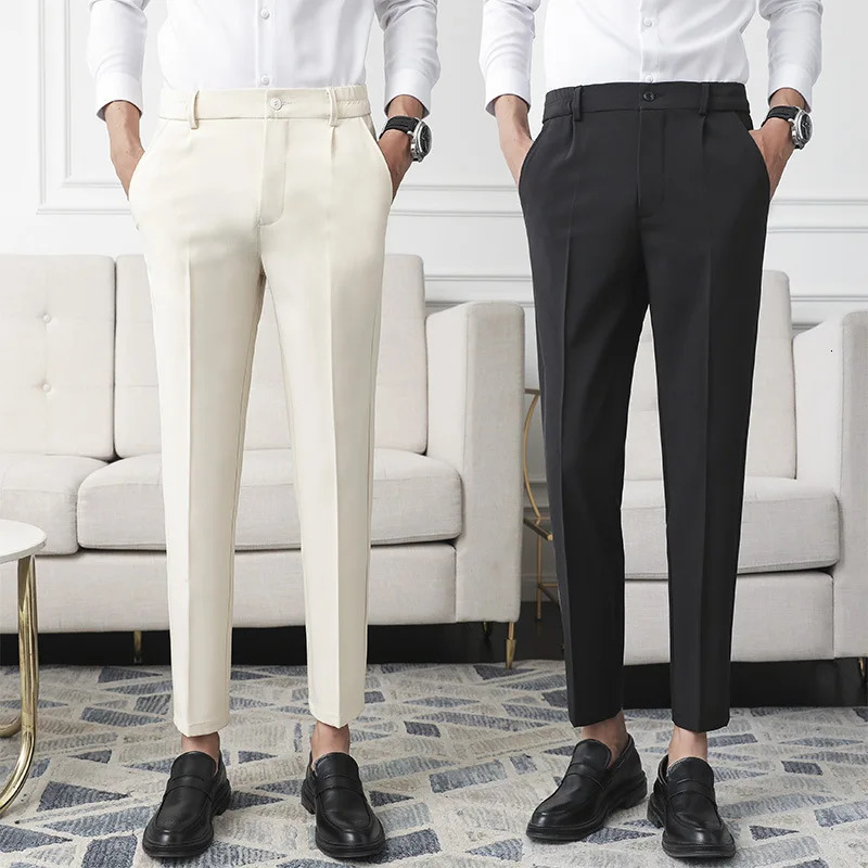 Men Non-iron fabric Dress Pants Slim Straight Black Apricot Dark Gray Casual Suit Pants Male Business Little Feet Suit pants 240513
