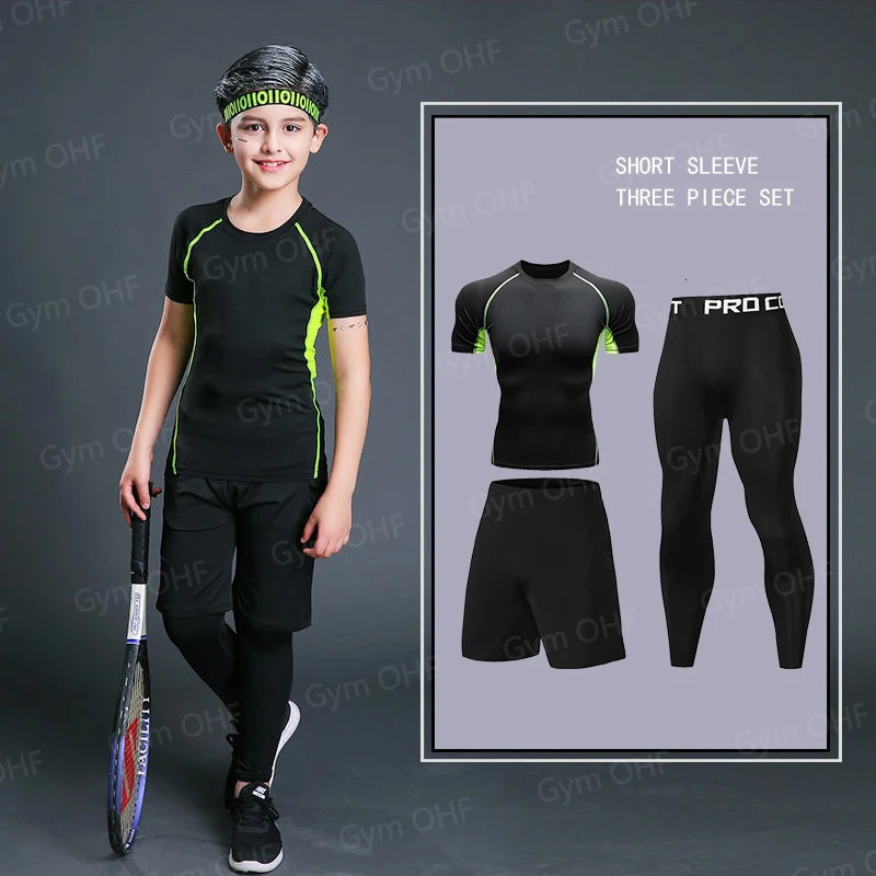 Kids Compression Shirt Boys Sport Training T shirt And Shorts Gymnastics Clothing Childrens Soccer In 240510