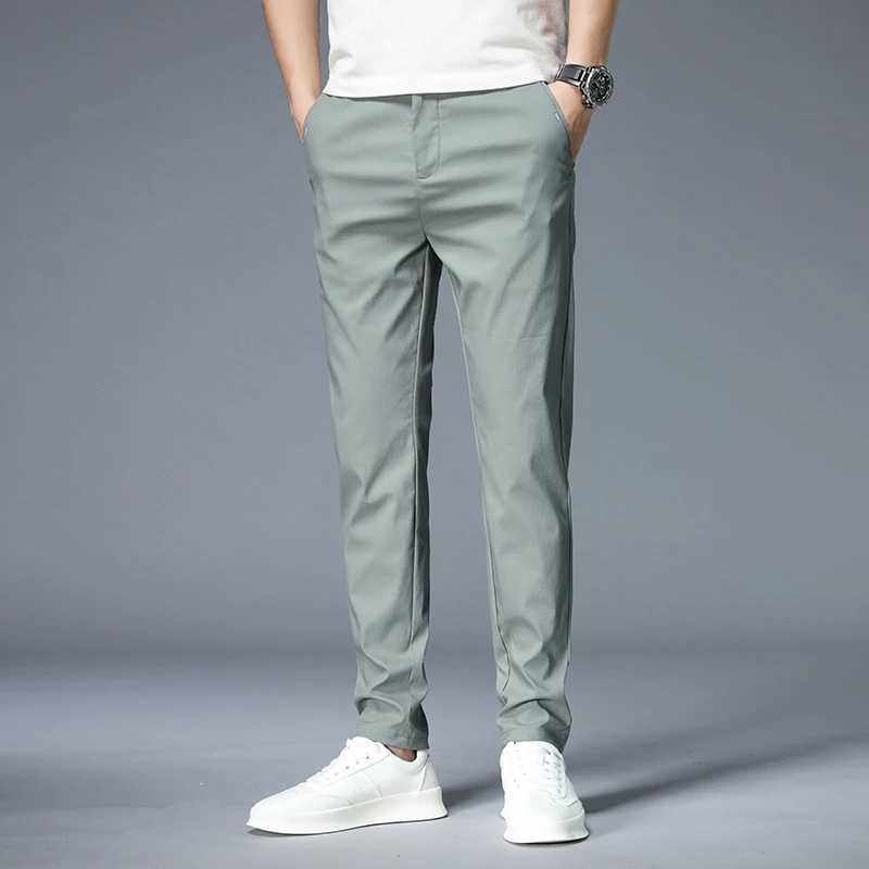 Men's Pants 2023 Summer Casual Pants Men Thin Stretch Slim Fit Elastic Waist Cotton Business Classic Korean Trousers Male Khaki Gray 28-38 Y24051